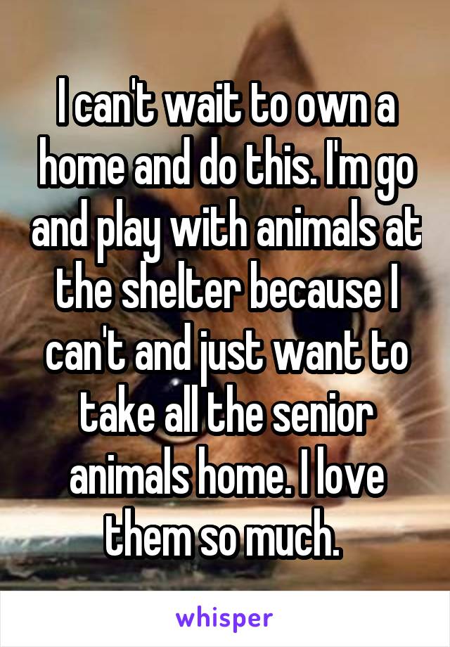 I can't wait to own a home and do this. I'm go and play with animals at the shelter because I can't and just want to take all the senior animals home. I love them so much. 