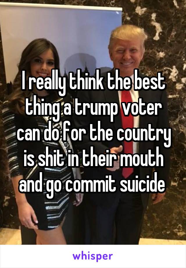 I really think the best thing a trump voter can do for the country is shit in their mouth and go commit suicide 