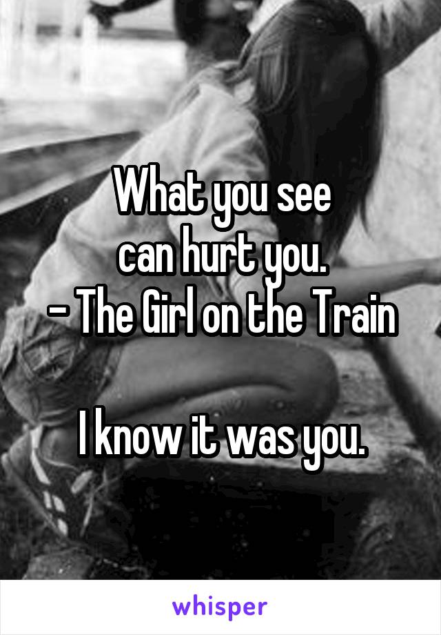 What you see
can hurt you.
- The Girl on the Train

I know it was you.