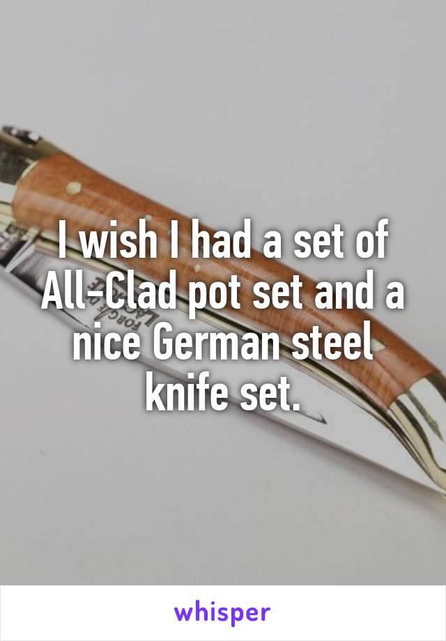 I wish I had a set of All-Clad pot set and a nice German steel knife set.