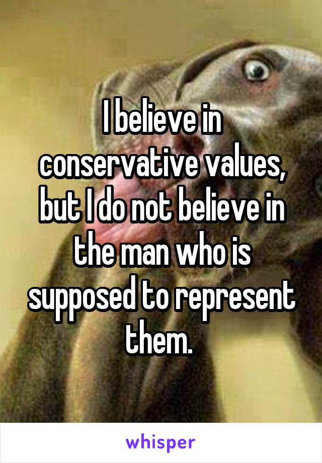 I believe in conservative values, but I do not believe in the man who is supposed to represent them. 