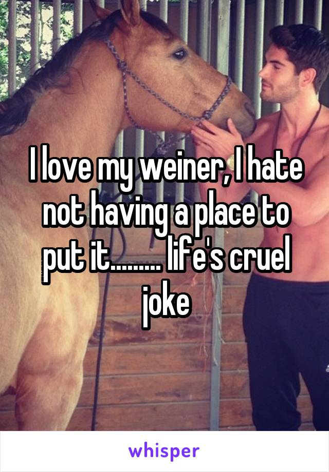 I love my weiner, I hate not having a place to put it......... life's cruel joke