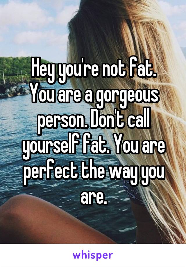 Hey you're not fat.
You are a gorgeous person. Don't call yourself fat. You are perfect the way you are.