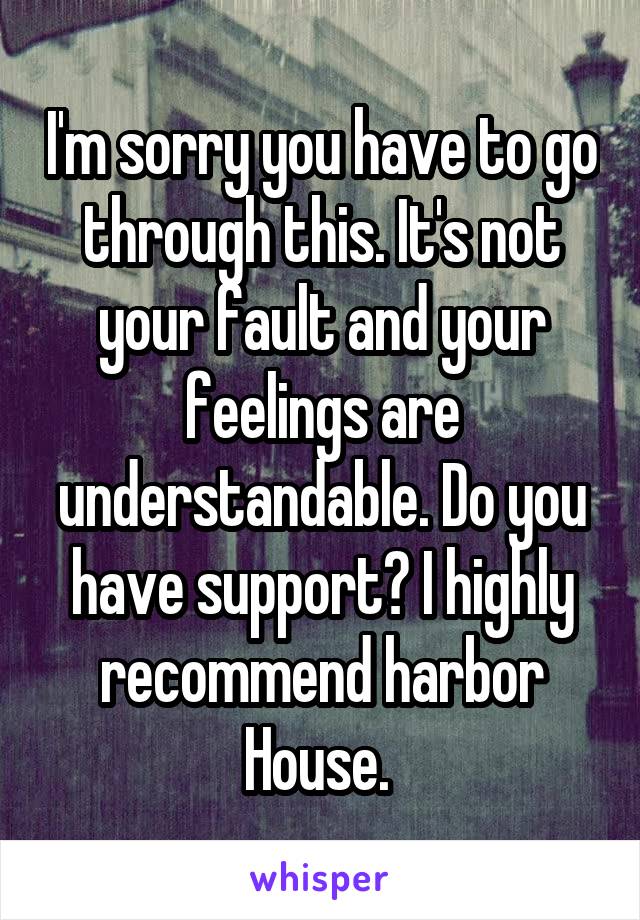 I'm sorry you have to go through this. It's not your fault and your feelings are understandable. Do you have support? I highly recommend harbor House. 