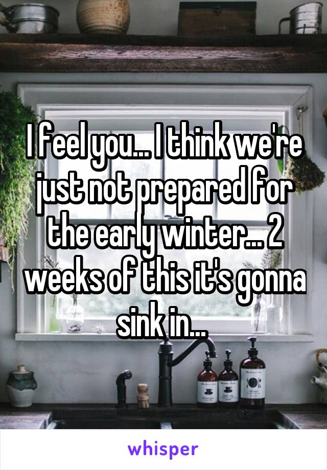 I feel you... I think we're just not prepared for the early winter... 2 weeks of this it's gonna sink in... 
