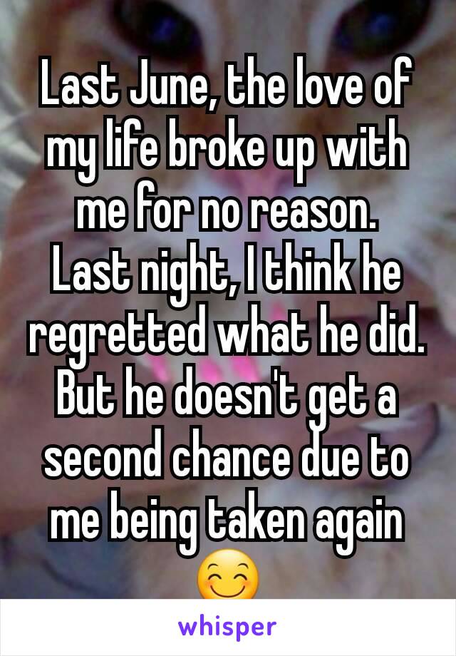 Last June, the love of my life broke up with me for no reason.
Last night, I think he regretted what he did. But he doesn't get a second chance due to me being taken again 😊