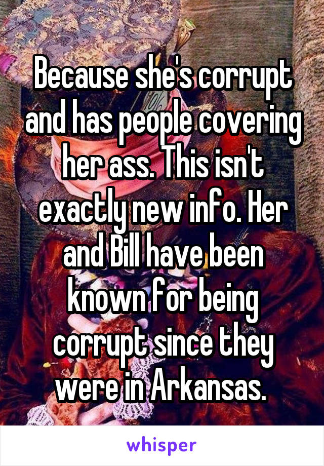 Because she's corrupt and has people covering her ass. This isn't exactly new info. Her and Bill have been known for being corrupt since they were in Arkansas. 