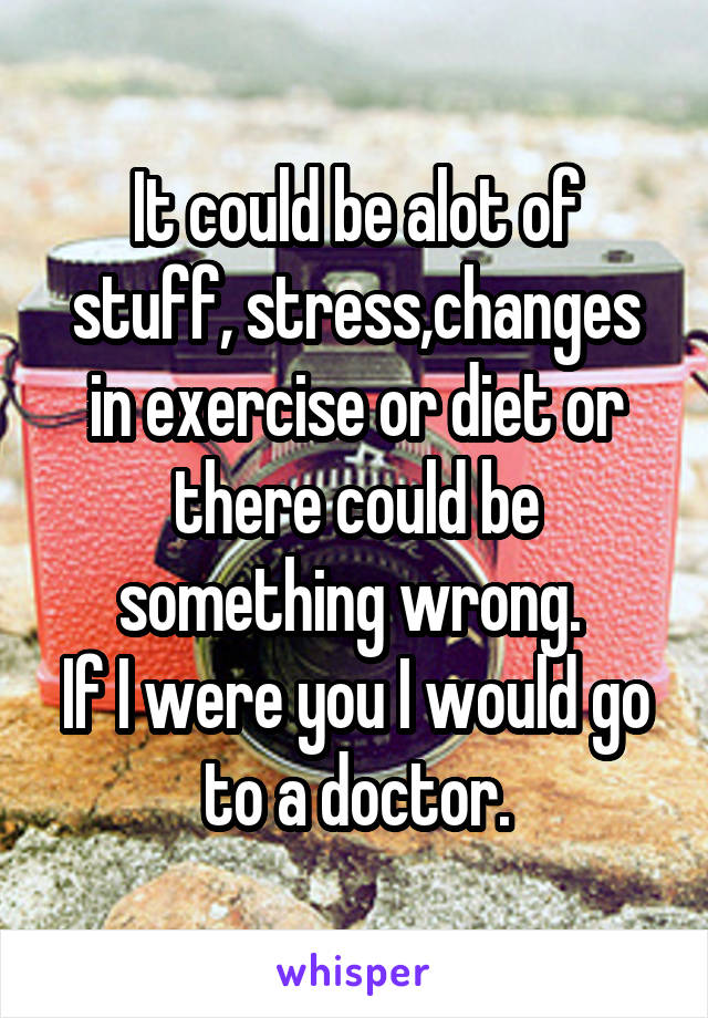 It could be alot of stuff, stress,changes in exercise or diet or there could be something wrong. 
If I were you I would go to a doctor.
