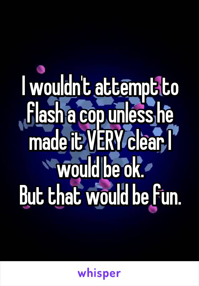 I wouldn't attempt to flash a cop unless he made it VERY clear I would be ok.
But that would be fun.