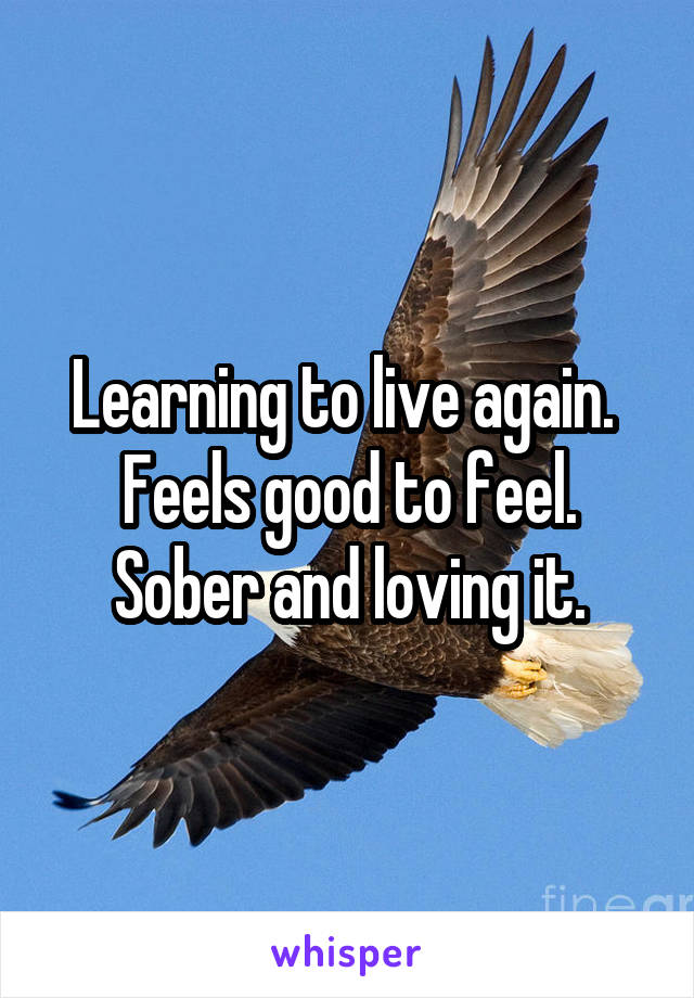 Learning to live again.  Feels good to feel.
Sober and loving it.