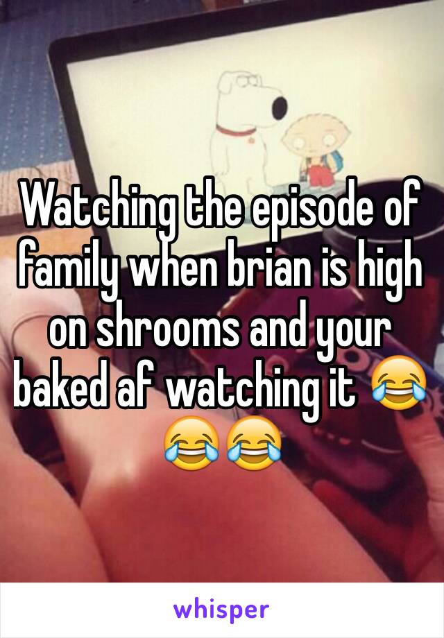 Watching the episode of family when brian is high on shrooms and your baked af watching it 😂😂😂