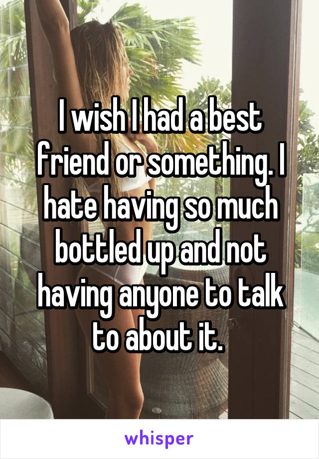 I wish I had a best friend or something. I hate having so much bottled up and not having anyone to talk to about it. 