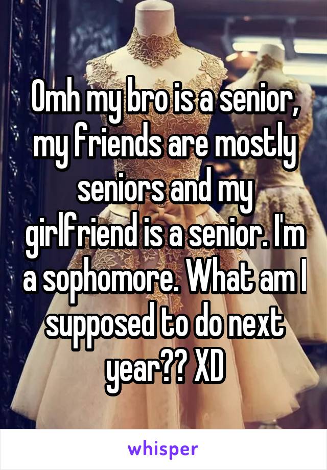 Omh my bro is a senior, my friends are mostly seniors and my girlfriend is a senior. I'm a sophomore. What am I supposed to do next year?? XD