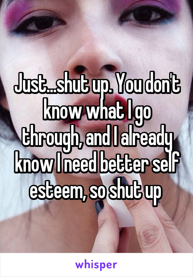 Just...shut up. You don't know what I go through, and I already know I need better self esteem, so shut up 
