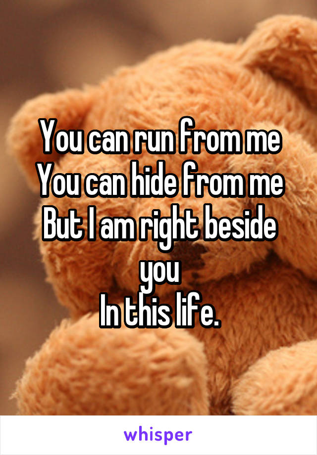 You can run from me
You can hide from me
But I am right beside you
In this life.