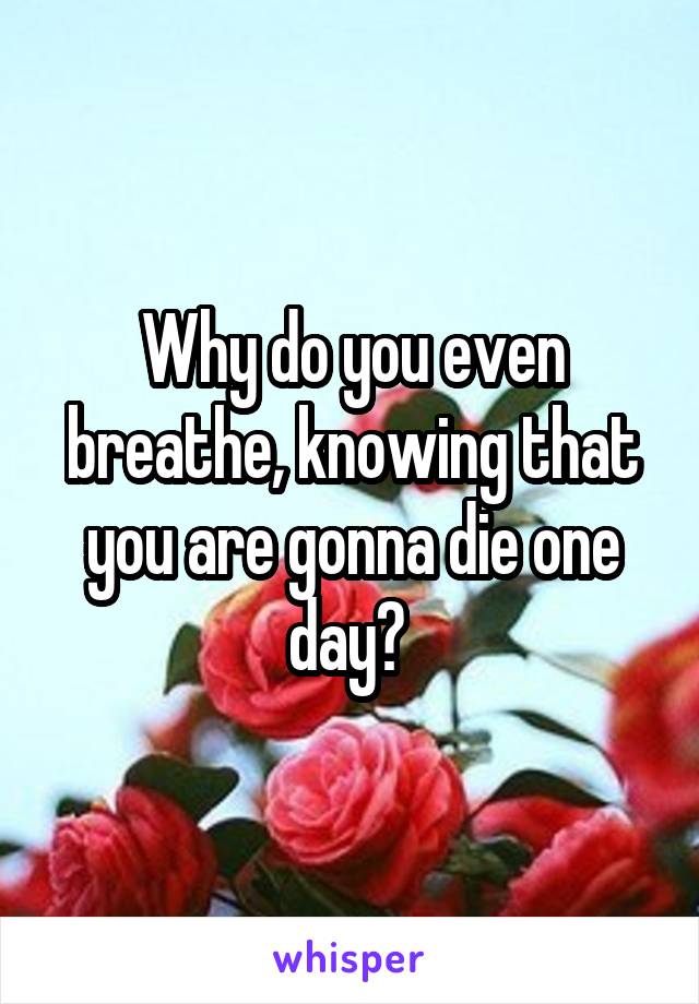 Why do you even breathe, knowing that you are gonna die one day? 