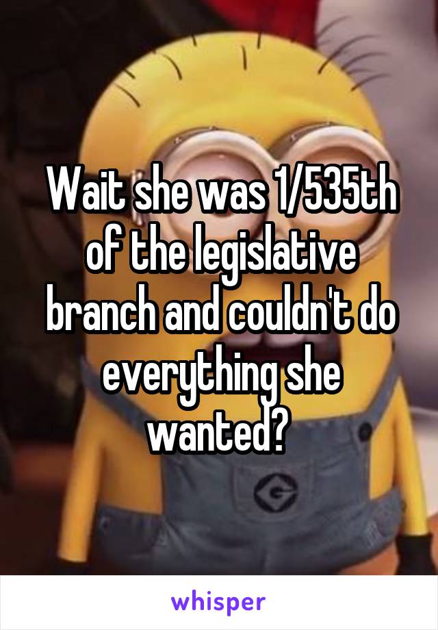 Wait she was 1/535th of the legislative branch and couldn't do everything she wanted? 