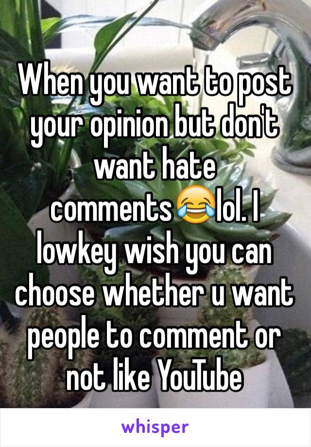 When you want to post your opinion but don't want hate comments😂lol. I lowkey wish you can choose whether u want people to comment or not like YouTube 
