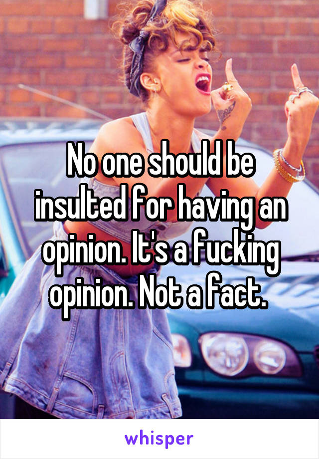 No one should be insulted for having an opinion. It's a fucking opinion. Not a fact. 
