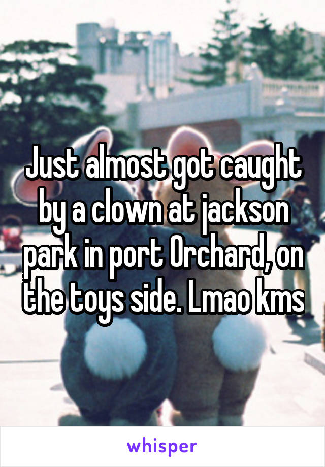 Just almost got caught by a clown at jackson park in port Orchard, on the toys side. Lmao kms