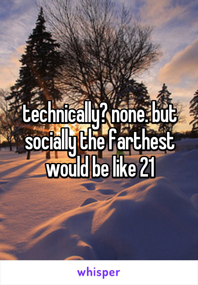 technically? none. but socially the farthest would be like 21