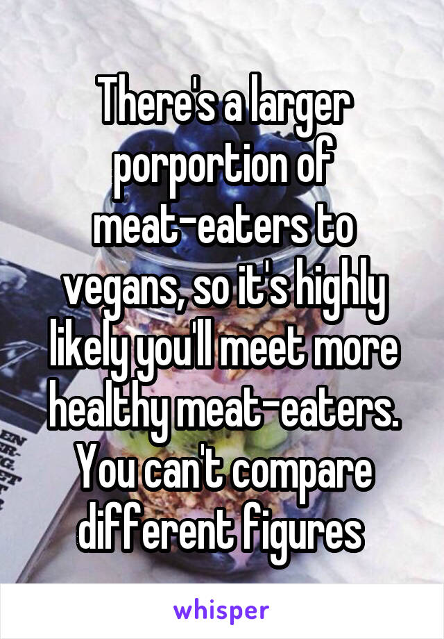 There's a larger porportion of meat-eaters to vegans, so it's highly likely you'll meet more healthy meat-eaters. You can't compare different figures 