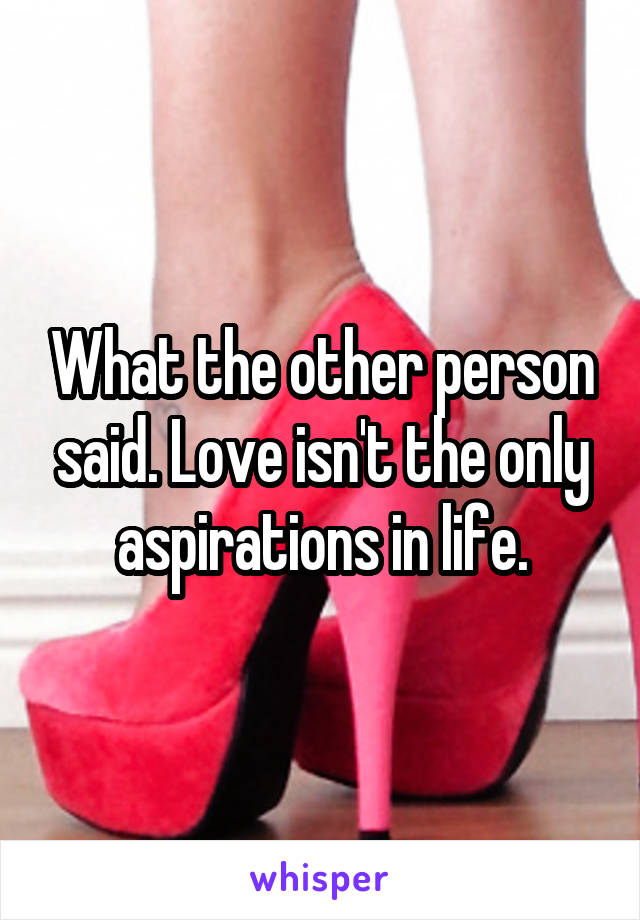 What the other person said. Love isn't the only aspirations in life.