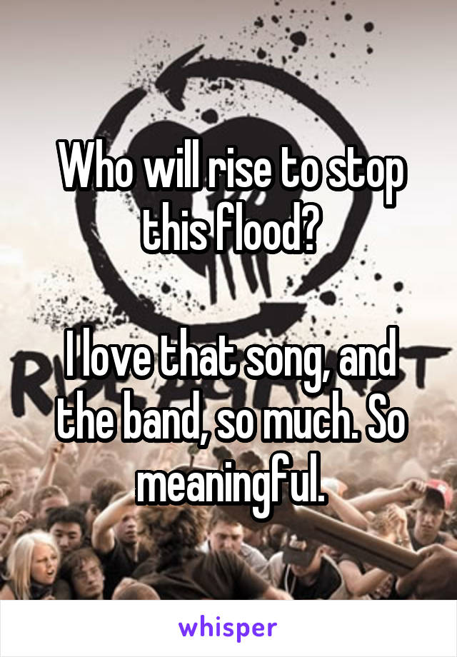Who will rise to stop this flood?

I love that song, and the band, so much. So meaningful.