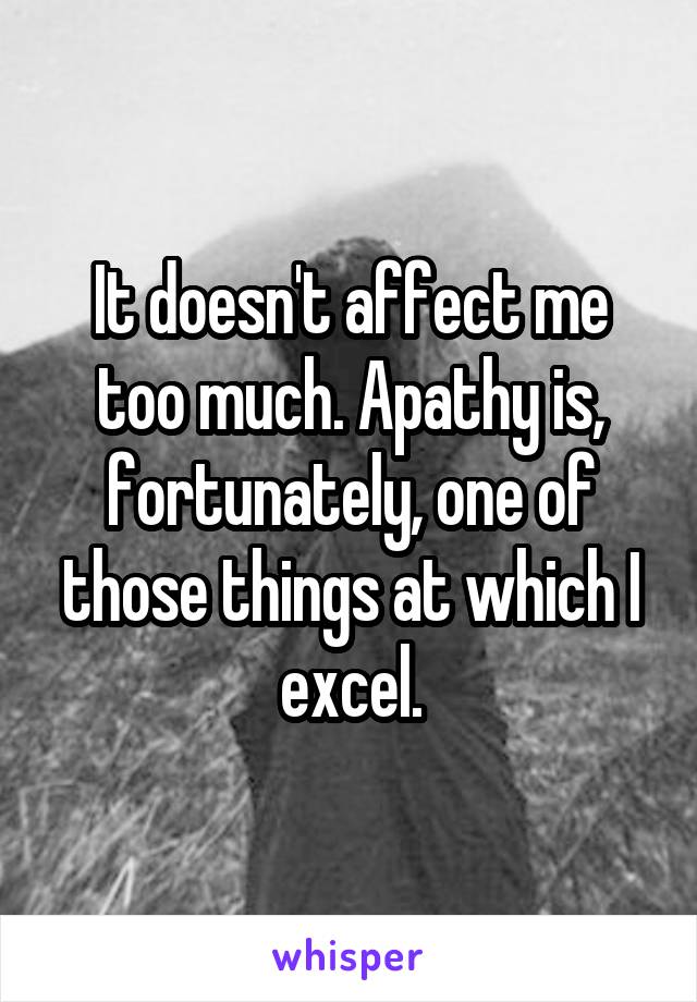 It doesn't affect me too much. Apathy is, fortunately, one of those things at which I excel.