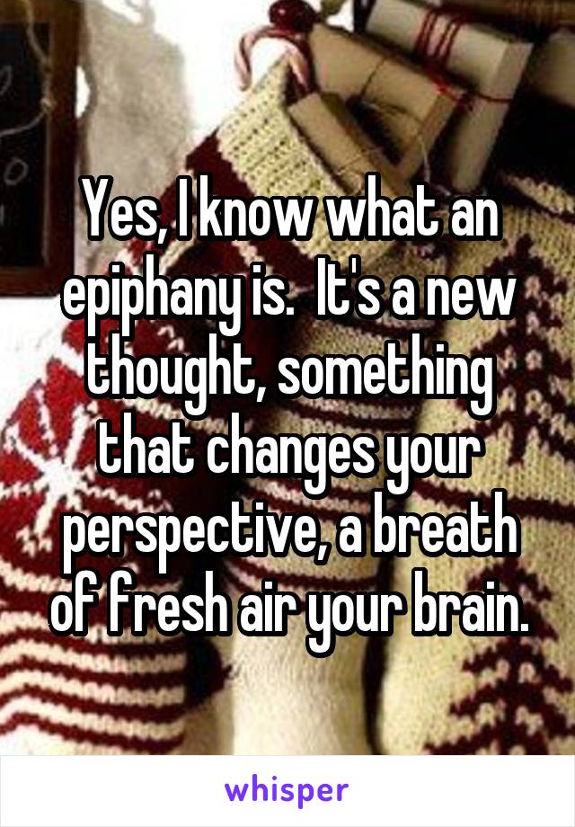 Yes, I know what an epiphany is.  It's a new thought, something that changes your perspective, a breath of fresh air your brain.