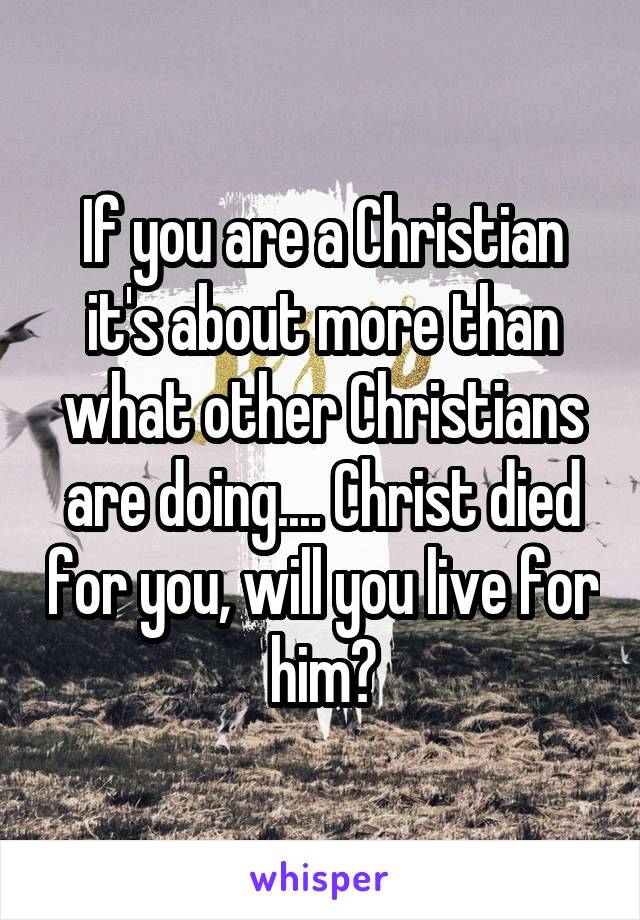 If you are a Christian it's about more than what other Christians are doing.... Christ died for you, will you live for him?