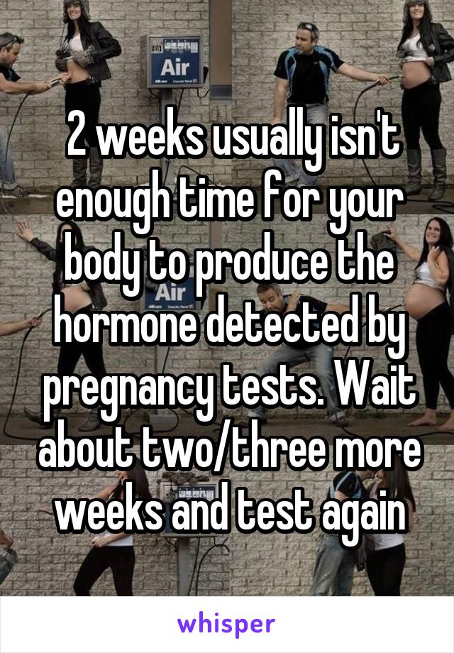  2 weeks usually isn't enough time for your body to produce the hormone detected by pregnancy tests. Wait about two/three more weeks and test again