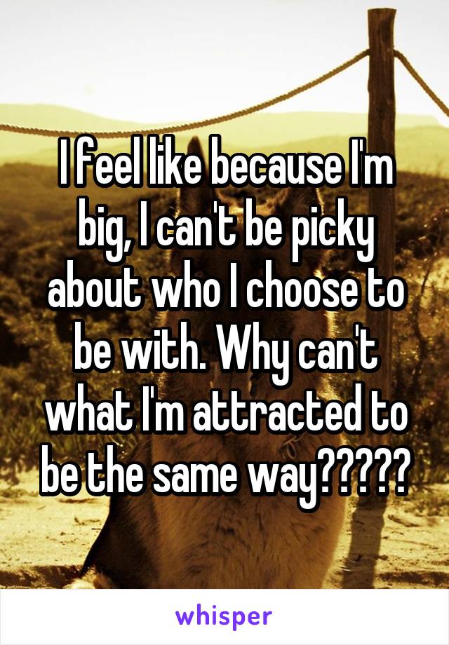 I feel like because I'm big, I can't be picky about who I choose to be with. Why can't what I'm attracted to be the same way?????