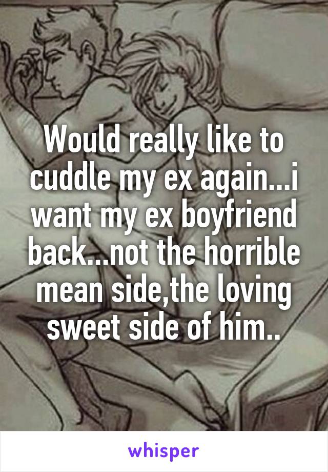Would really like to cuddle my ex again...i want my ex boyfriend back...not the horrible mean side,the loving sweet side of him..
