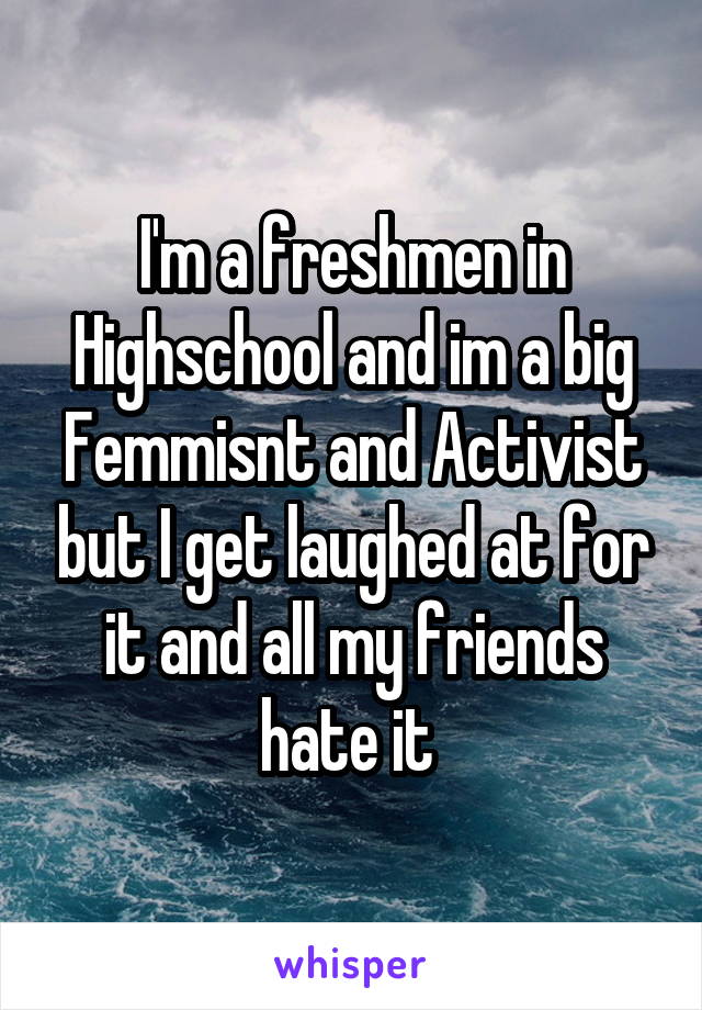 I'm a freshmen in Highschool and im a big Femmisnt and Activist but I get laughed at for it and all my friends hate it 