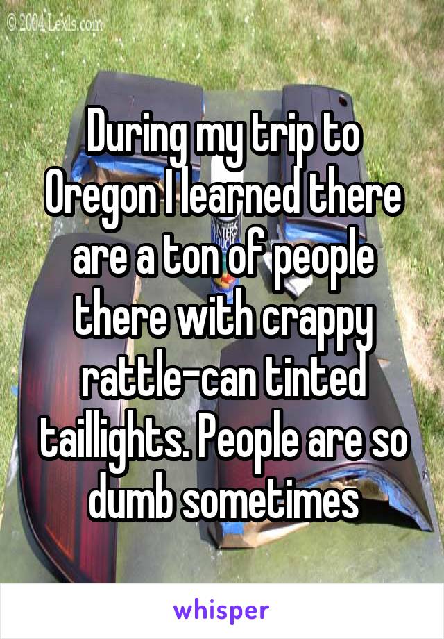 During my trip to Oregon I learned there are a ton of people there with crappy rattle-can tinted taillights. People are so dumb sometimes