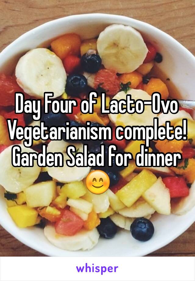 Day Four of Lacto-Ovo Vegetarianism complete! Garden Salad for dinner 😊
