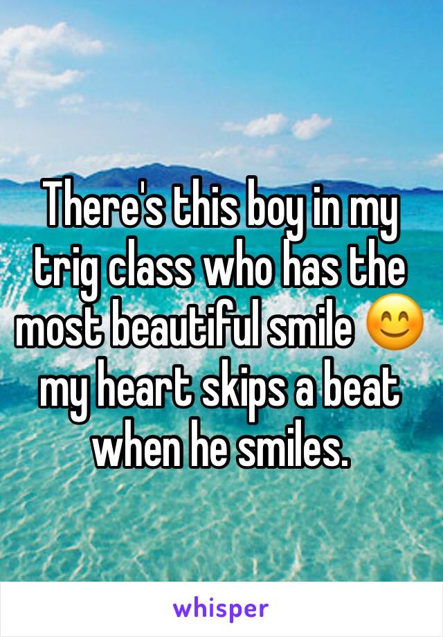There's this boy in my trig class who has the most beautiful smile 😊 my heart skips a beat when he smiles.