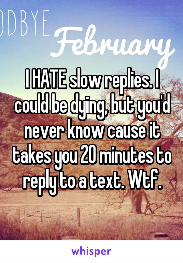 I HATE slow replies. I could be dying, but you'd never know cause it takes you 20 minutes to reply to a text. Wtf.