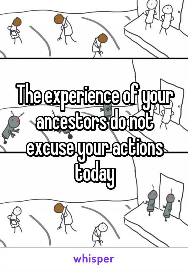 The experience of your ancestors do not excuse your actions today