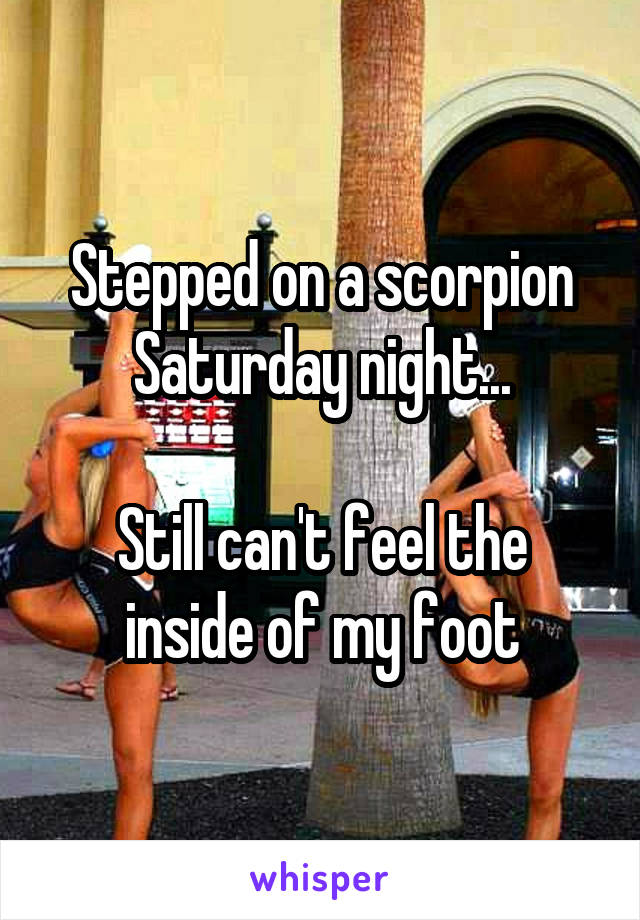 Stepped on a scorpion Saturday night...

Still can't feel the inside of my foot