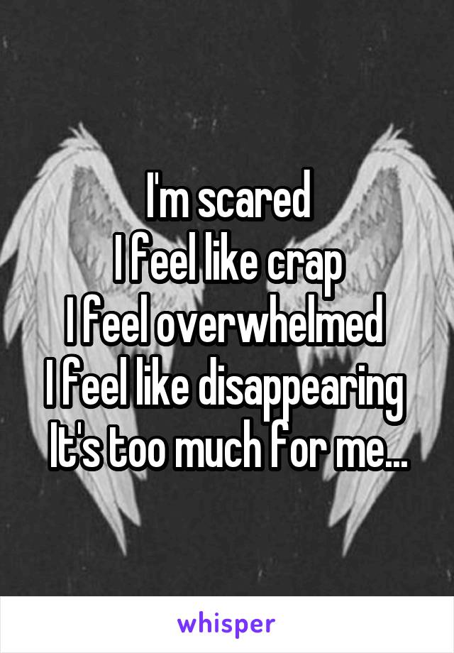 I'm scared
I feel like crap
I feel overwhelmed 
I feel like disappearing 
It's too much for me...