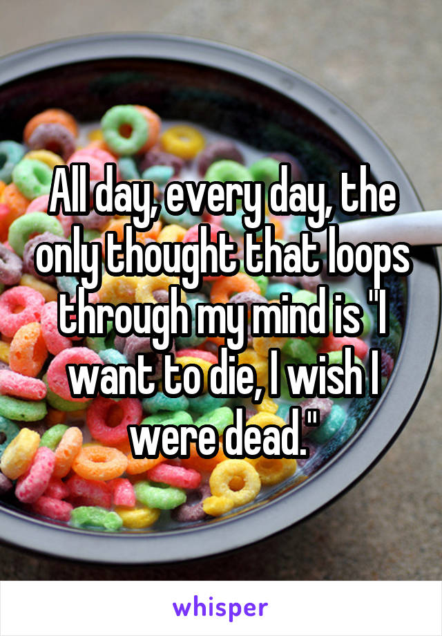 All day, every day, the only thought that loops through my mind is "I want to die, I wish I were dead."