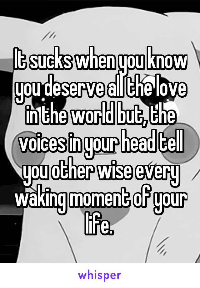 It sucks when you know you deserve all the love in the world but, the voices in your head tell you other wise every waking moment of your life. 