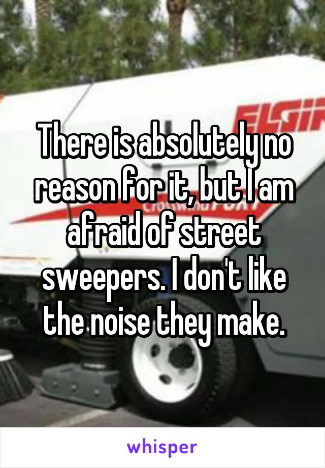 There is absolutely no reason for it, but I am afraid of street sweepers. I don't like the noise they make.