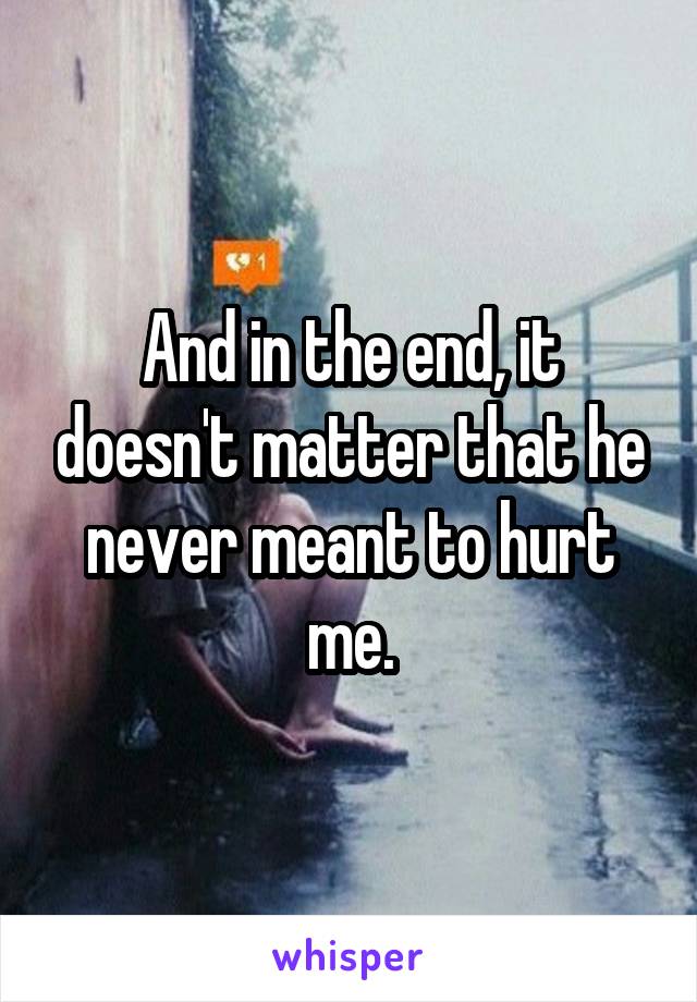 And in the end, it doesn't matter that he never meant to hurt me.