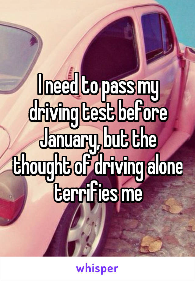 I need to pass my driving test before January, but the thought of driving alone terrifies me