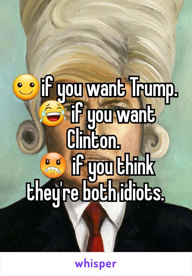 ☺if you want Trump. 
😂 if you want Clinton. 
😠 if you think they're both idiots.