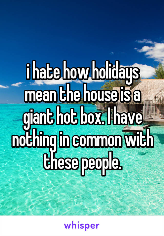 i hate how holidays mean the house is a giant hot box. I have nothing in common with these people.