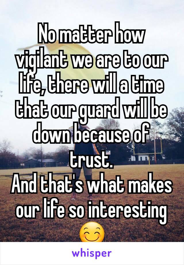 No matter how vigilant we are to our life, there will a time
that our guard will be down because of trust.
And that's what makes our life so interesting 😊